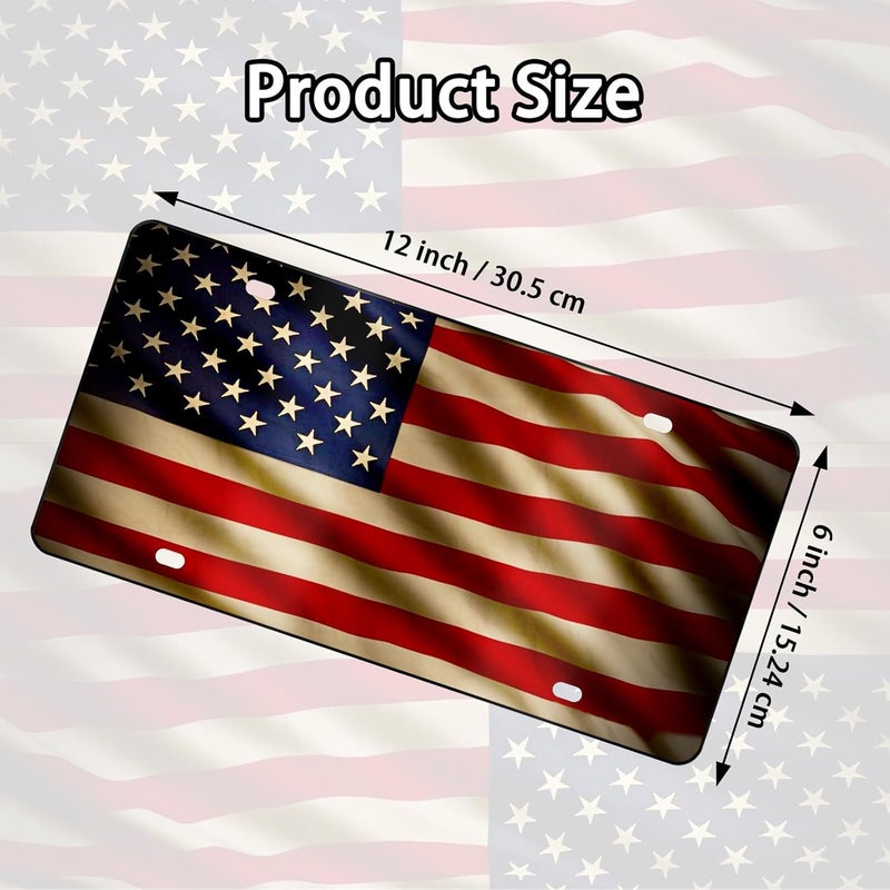 MCIAONE Front License Plate Cover - American Flag License Plate, 6×12 inch Aluminum Decorative License Plates, Patriotic Novelty Vanity Tag, Car Decor Accessory with 4 Holes, Car Plates Decor for Men - Image 2